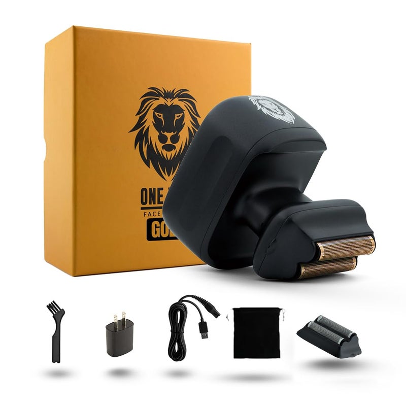 Skull Shaver One Lion Gold Pro Face Shaver for Men - Electric Shaver with Stepped Twin Foil, Gold - Image 1